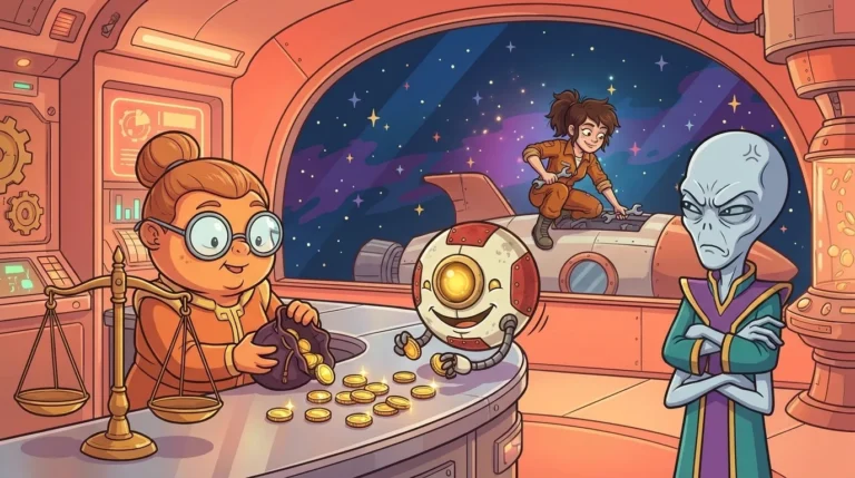 The director of the Staterion Mint pours twelve coins from a velvet pouch next to the balance scale, under Dord’s disapproving gaze